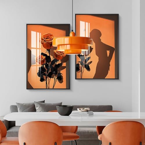 Image of Set of 2 Orange Pendant Lights, Nordic Flush Mount Mid Century Modern Chandeliers for Kitchen Island, Dining Room, Pantry, Farmhouse Ceiling