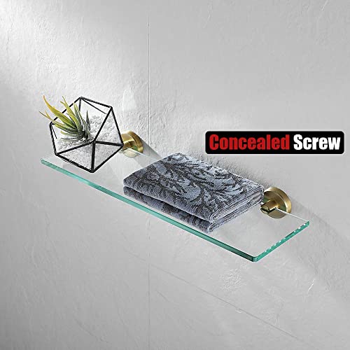 Jqk Bathroom Glass Shelf Gold, Tempered Glass Shower Storage 16 By 5 Inches, 304 Stainless Steel Brushed Gold Wall Mount, Tgs101-Bg #TOP2
