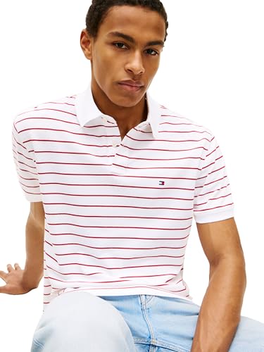 Tommy Hilfiger Men's 1985 Classic Short Sleeve Polo, White/Medium RED Small — view 2