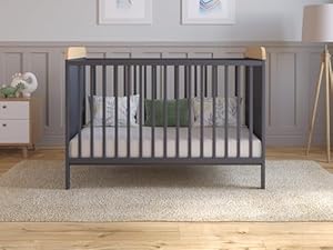 Love For Sleep Babybett Beistellbett 120x60 cm mit Matratze - Kinderbett Baby Bett Holz Anthrazit-Kiefer, Babybett Komplett Set - Kinderbett Mitwachsend Gitterbett