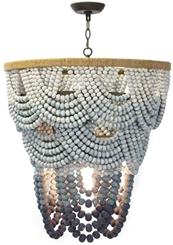OZZKI Pendant Lamp 8-Lights Wood Beaded Chandelier Candle Empire Pendant Mounted Light Farmhouse French Wooden Beads Chandelier Painted Gradient Living Room Dining Room Art Chandelier Designer Princes