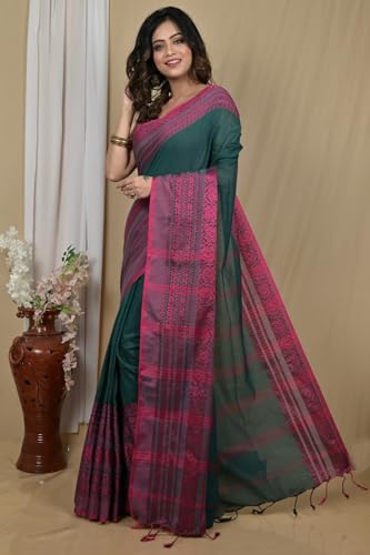 Image of eC ESHA'S COLLECTION Women's Cotton Blend Begumpuri Handloom Saree With Unstitched Running Blouse Piece