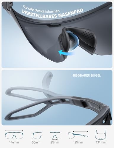 Lamicall Schnelle Brille Herren, Fahrradbrille Damen - [24g TR-90 Super Leicht] Polarisiert Sportbrille Laufbrille mit Verstellbaren Nasenpad & Bügel, UV400 Sonnenbrille Sport für Fahrrad/Ebike/Laufen