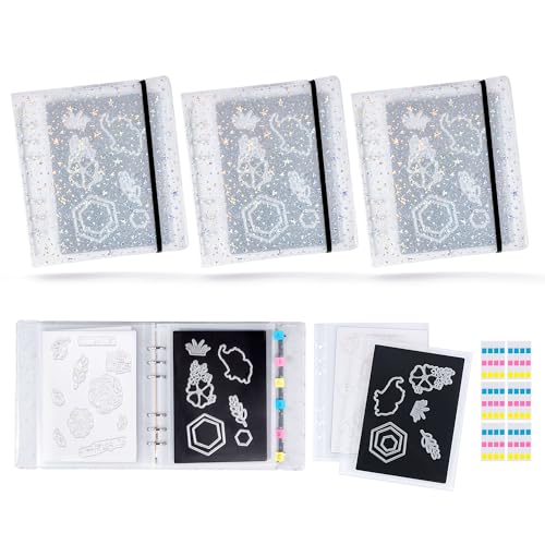 Image of Magnetic Sheets and Storage Bags for Stamps and Dies Storage with Album Pocket, Die Cut Storage Set for Storage Die Cutting,DIY Scrapbooking,Card Making Supplies(White 3 Sets)