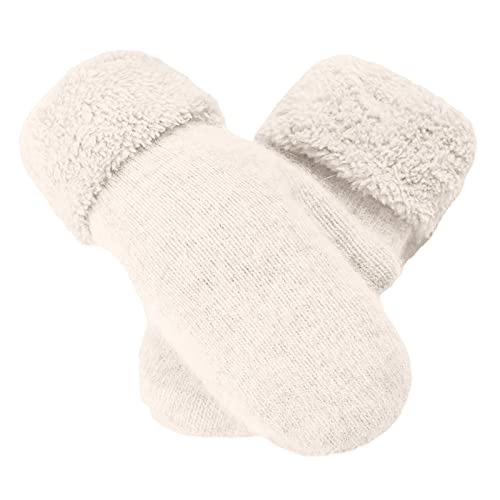 Gants en maille pour femme - Blanc - Gants thermiques pour femme - Gants d'hiver chauds - Gants tricotés doublés en polaire - Poignets élastiques - Gants chauds - Noir Cover