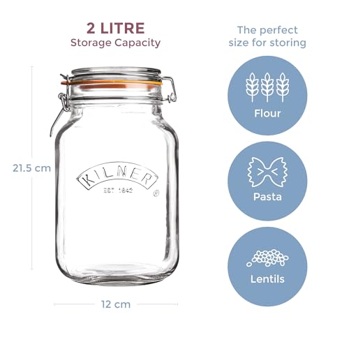Kilner Square Clip Top Jar 2L (2000ml) Airtight Glass Jar for Pickling Large Vegetables Preserving Whole Fruits and Storing Biscuits Cereals Pasta Dry Foods - Image 4