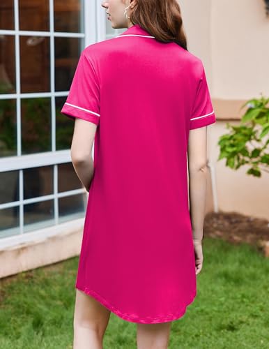 Image of Ekouaer Nightgowns for Women Button Down Sleepshirt Short Sleeve Nightshirt Boyfriend Pajamas V Neck Nightdress S-XXXL