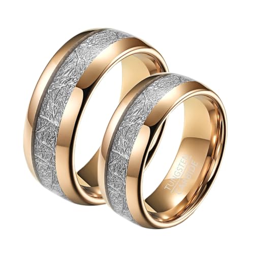 Bague en or rose de 8 mm ensemble alliance couple tungstene avec gravure