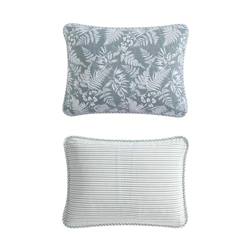 Image of Eddie Bauer - Twin Quilt Set, Reversible Cotton Bedding with Matching Sham, Wildflower Inspired Home Decor with Stripe Reverse (Fern Garden Green, Twin)