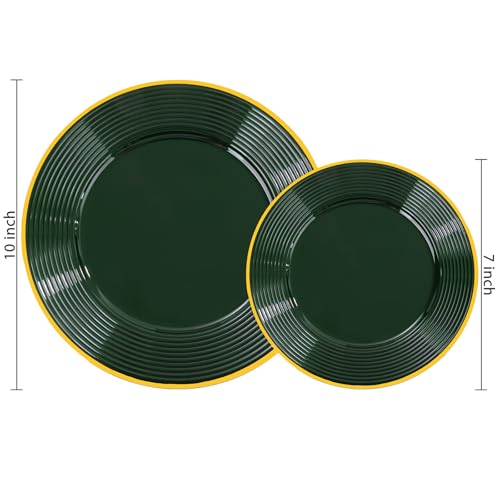 Liacere 100PCS Green Plastic Plates - Heavy Duty Disposable Plates - Green and Gold Plate 100PCS Dinner/Dessert Plate for Party & Christmas & New Year’s St. & Patrick's Day — view 6