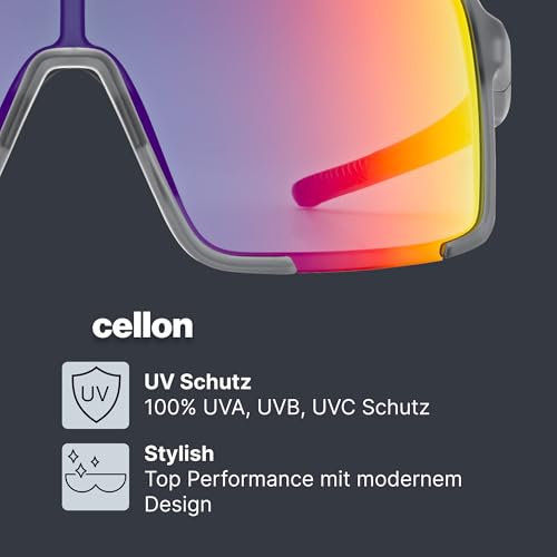 Uvex Cellon Sportbrille Sonnenbrille – ultraleicht und sicherer Halt – grey matt/mirror red