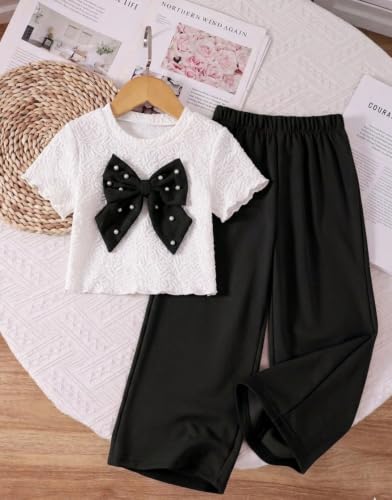 Image of TAGAS Girls Floral Printed Co-Ord Set | Half Sleeve Crop Top & Ribbed Wide Leg Palazzo Pants | Stylish Summer Outfit | Casual Wear top and pant |Set for Kids Girls
