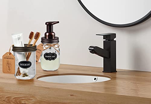 Mason Jar Toothbrush Holder -Bronze - With 16 Ounce Mason Jar,Premium Rustproof 304 Stainless Steel Lid And Chalkboard Labels - Rustic Farmhouse Decor Black Bathroom Accessories #TOP5