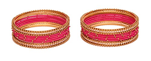 Image of NMII Non-Precious Metal with Base Metal and Zircon Gemstone Studded Ball Chain Linked Glossy Finished Silk thread Bangle set for Women and Girls