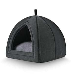 Amazon Basics Cat Cave Bed, 2-in-1 Foldable House for Indoor Cats, with Washable Cushion and Non-Slip Base, 15 x 15 Inches, Small