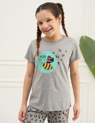 Image of Amazon Brand - Symbol Girls 100% Cotton Night Suit Set |Half Sleeves T-Shirt & Pajama Set | Age 2-14 Years
