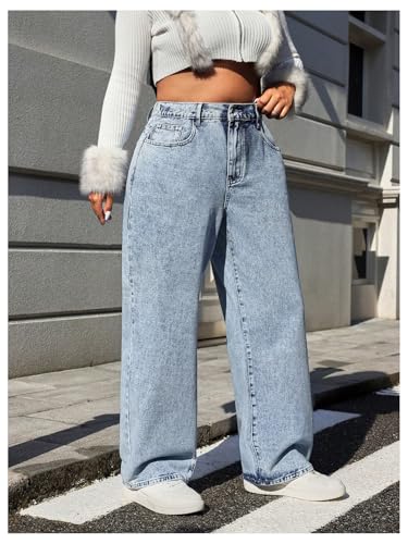 SOLY HUX Women's Plus Size Y2k Jeans Elastic High Waisted Bow Straight Leg Baggy Denim Pants3