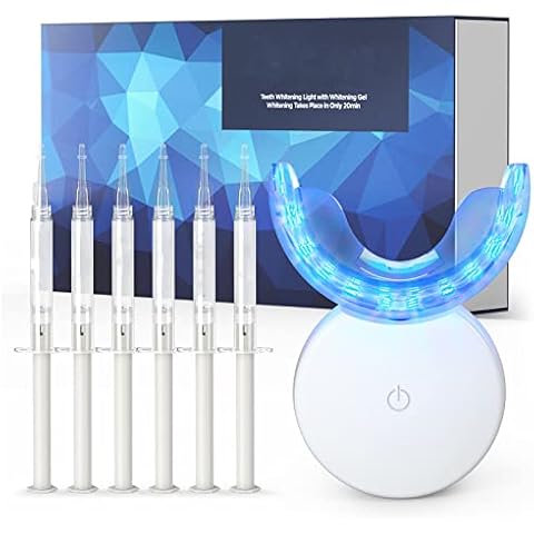 OKMIMO Teeth Whitening Kit - 6×3ml Whitening Gel with LEDTeeth Whitening Light - Sensitivity Free Formula - Helps Effectively Remove All Kinds of Stain Cover