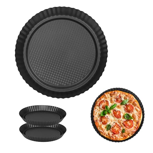 WENLISELL 2PCS Deep Quiche Tin for The Oven 28cm, Non-Stick High Fluted Flan Tin, Carbon Steel Large Quiche Dish for Baking Tarts, Flans, Quiche