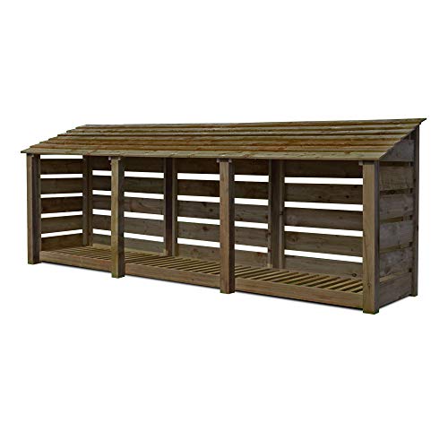 Rutland County Garden Furniture Empingham 4 ft Tall Log Store/Garden Storage Heavy Duty Pressure Treated Timber With Forward Sloping Roof (Slatted Log Store Only, Rustic Brown)