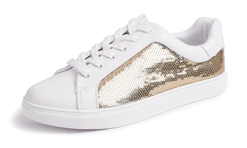 Image of FEVERSOLE Women's Fashion Sparkle Sequin Embellished Sneaker Party Holiday Casual Shoes