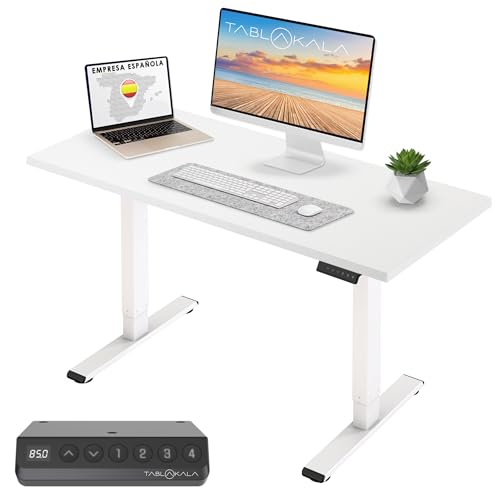 Tablakala Escritorio Elevable 1 Motor, Blanco, Tablero 160x80x3 cm Blanco, Ajustable en Altura 71 a 121cm, Mesa Escritorio Elevable, Standing Desk, Mesa Elevable Secretaria