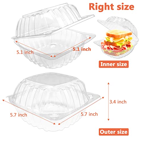Szsrcywd 100 Pack Clear Hinged Plastic Food Containers,Clamshell Take Out Trays,Dessert Containers To Go Boxes For Salads,Pasta,Sandwiches,Cookie,5.7 X 5.7 X 3.4 Inch #TOP1