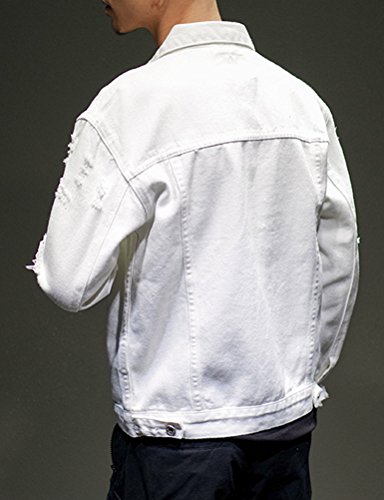 Image of Fashion Men's Motorcycle Vintage Ripped Denim Trucker Jean Jacket
