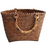 Ciieeo Bolso Tejido de Paja Vintage Mediano, Bolso Tote de Verano para Mujer, Cesta Tejida de Mimbre Ligera y Espaciosa, Bolsa de Mano para Playa, Picnic y Uso Diario