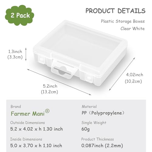 Image of 2 Pack Rectangle Plastic Frosted Storage Containers Box(5.2 x 4.02 x 1.3 inch), Polypropylene Box with Hinged Lid for Beads, Coins, Safety Pins and Learning Supplies,Screws,Drills,Battery
