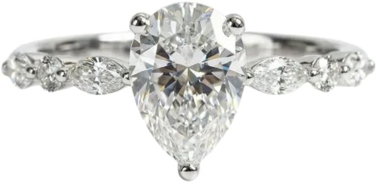 2.00 Carat Pear & Marquise Moissanite Ring | 925 Sterling Silver | Elegant Three Stone Design | Available in Sizes 3 to 10 | Timeless Engagement Jewelry