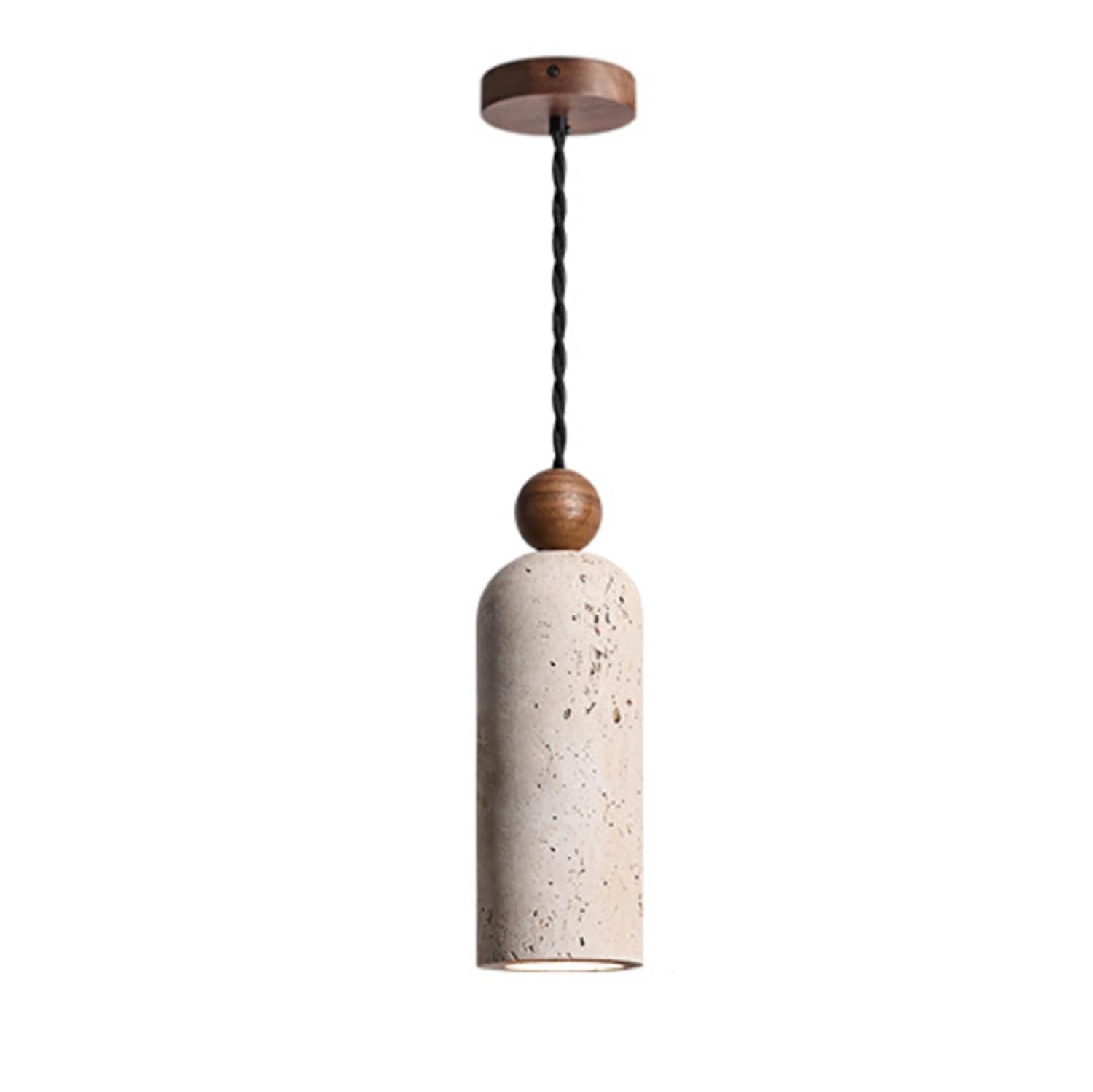 MTNROO Natural Travertine Lampshade Hanging Light Bedside Industrial Pendant Lamp Modern E27 Single Head Chandelier Wood Spherical Shape Ceiling Lighting Fixture for Restaurant Commercial