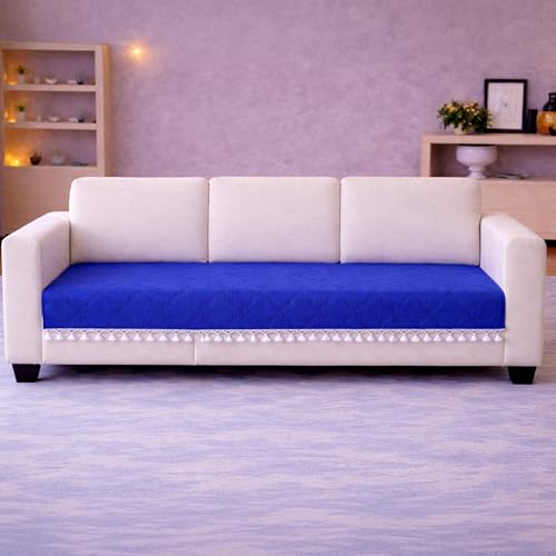 Image of Cortina Velvet Sofa Cover with Tassels | Sofa Couch Protector | Machine Washable Sofa Topper (Blue, 3 Seater)