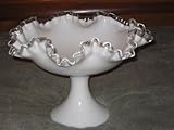 Vintage Fenton Milk Glass Silver Crest Centerpiece Fruit Compote Footed Pedestal Bowl - 8' x 11.25'