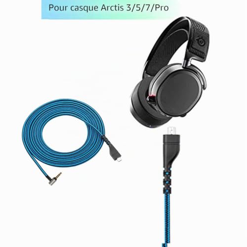 Adhiper Arctis 7 câbles pour casque de jeu - Câble audio auxiliaire pour casque SteelSeries Arctis 3 5 7 Pro - Bleu - 2 m – vue 3