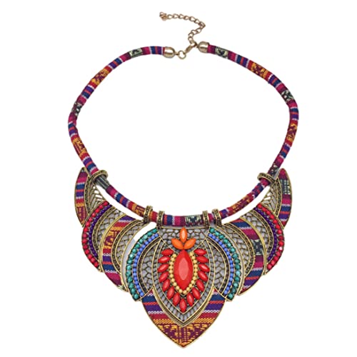 Accesorios Para Baño, Shoes Domccy Collar étnico de aleación colorida, collar grueso, joyería vintage, collar étnico para mujer, collar étnico para mujer, color rojo