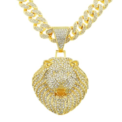 Bijoux pour homme collier doré cubain et pendentif lion rugissant hip hop