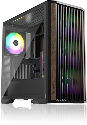 RAIJINTEK AGOS MAX-MS4 Negro Mid-Tower PC Vivienda, 4 × 140 mm ARGB ventilador, vidrio templado, panel frontal de grano de madera, soporte de GPU móvil, puerto Type-C, compatible con E-ATX