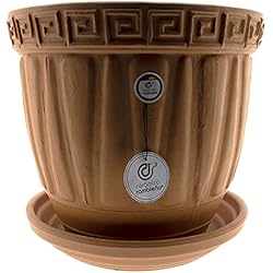 Maceteros Chinos Amazon CERÁMICA RAMBLEÑA | Maceta Grande | Maceta Original | Maceta Exterior | Maceta Suelo Terracota - Modelo J37 | Plato Incluido | 32x32x30 cm