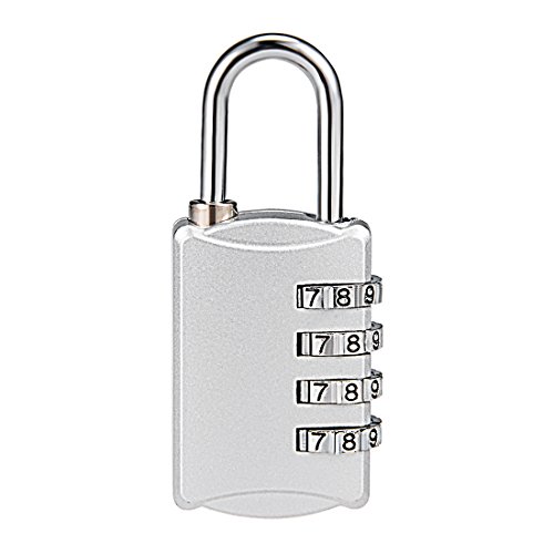 Image of uxcell 4 Digit Combination Padlock, 4mm Shackle, Zinc Alloy Lock Waterproof Lock for Gym Locker Fence Suitcase Travel Outdoor, Silver Tone
