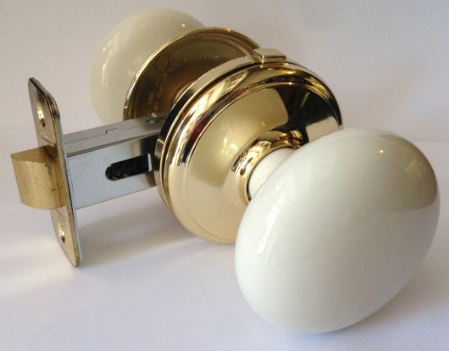 Gainsborough GENUINE PORCELAIN Door Knob Set (NON-LOCKING Hall & Closet, BISQUE (Off-White) Porcelain & BRASS)