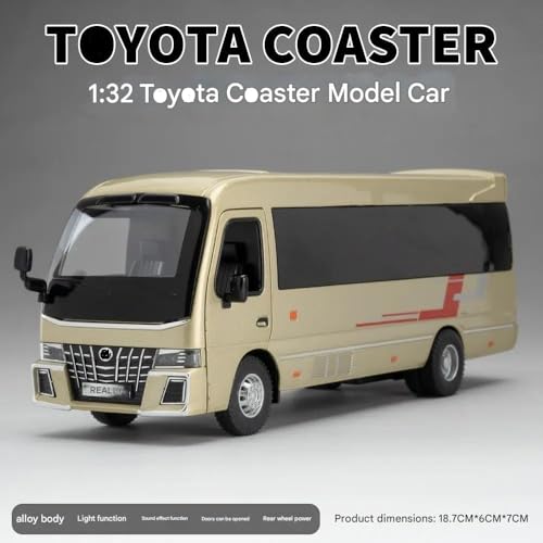Image of 1.32 Scale Toyo ta Coaster Bus Exclusive Alloy Metal Pull Back Die-cast Model with Sound Light Mini Auto Toy for Kids Metal Model Toy with Sound and Light. (1.32 Scale -Golden)
