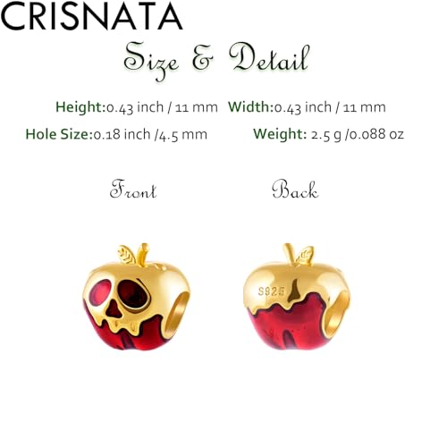 Villains Evil Queen Poisoned Apple Charms, fit Pandora Halloween Bracelet, 925 Sterling Silver 18k Gold Plated Ghost Red Enamel Apple Fruit Bead, Gift for Holiday/Birthday2