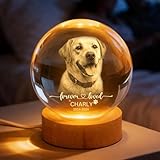GABITA Personalized 3D Photo Crystal Ball, Custom Engraved Picture Lamp with Wood Base, Night Light for Dog Lovers, Loss of Pet Sympathy Gift Night Light, Dog Memorial Gifts, Custom Photo Portrait