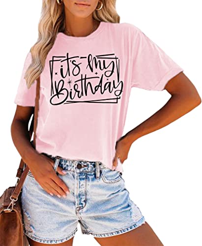 YI XIANG RAN Women's Birthday Squad Graphic Shirt - Pink, Small