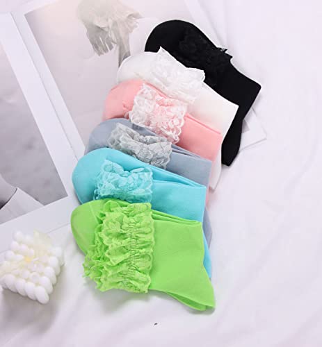 Women Lace Ruffle Ankle Socks, Cute Princess Girls Frilly Cotton Socks2