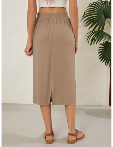Image of Naggoo Midi Skirts for Women Summer Elastic High Waisted Basic Straight Skirt with Slit