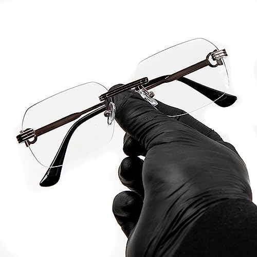 Image of Street Knitted Men's Women's Silver Wire Metal Frame Rectangular Clear Tint Rimless Glasses Luxury Designer Unisex Hip Hop Fashion Retro Square Frameless Clear Lens Eye Glasses For Men