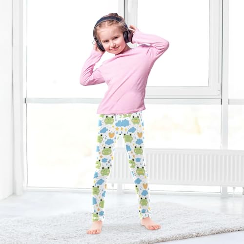 Wusikd Cute Frog Girls' Leggings Toddler Doodles Stars Clouds Kids Yoga Pants Dance Active Tights 4T4