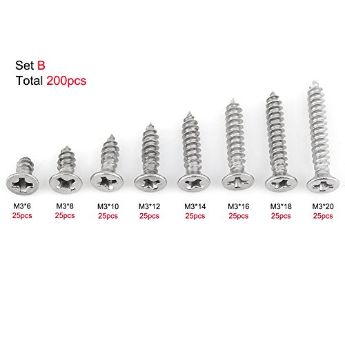 200 tornillos autorroscantes de acero inoxidable cabeza plana miniatura 2